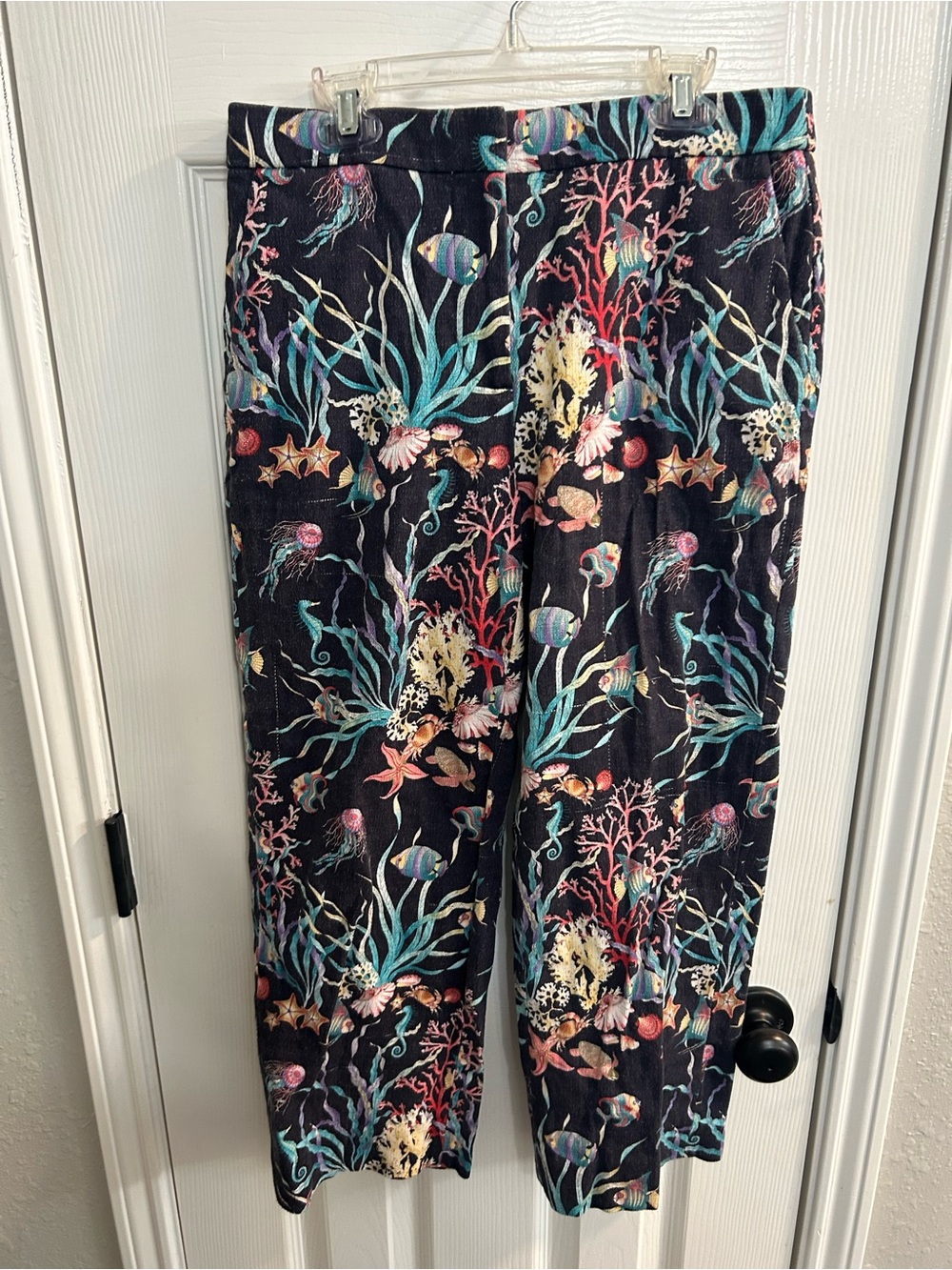 J Crew Ratti Fabric "Under The Sea" Print Lined Patio Straight Leg Crop Size 4